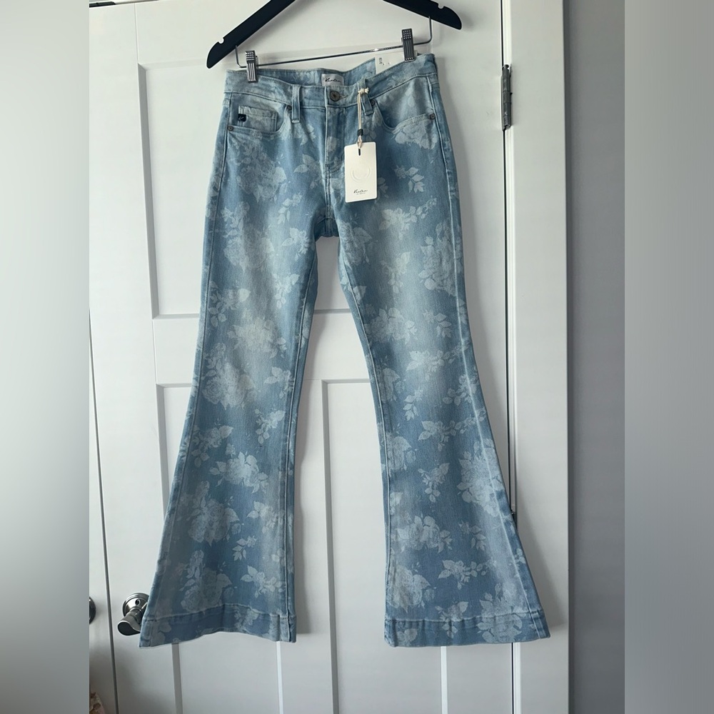 KanCan Floral Light Blue Flare Jeans
